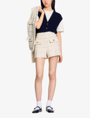 Sandro Decorative Tweed Shorts In Naturels