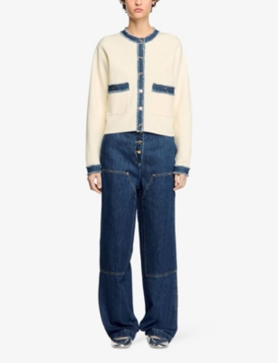 SANDRO: Denim-Trim Knitted Cardigan