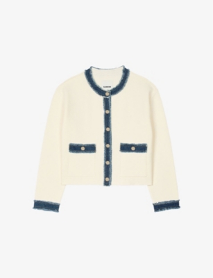 SANDRO: Denim-Trim Knitted Cardigan