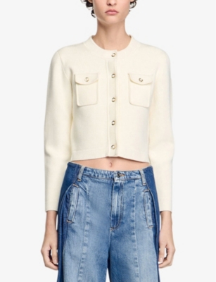 Chest-Pocket Ribbed Knitted Cardigan