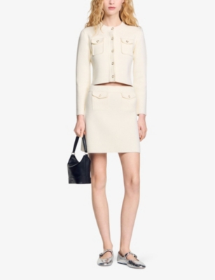 Sandro Womens  Flap-pocket Woven Mini Skirt In Naturels