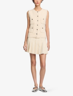 Sandro Sequin Pleated Mini Skirt In Naturels