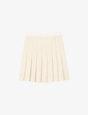Sandro Sequin Pleated Mini Skirt In Naturels