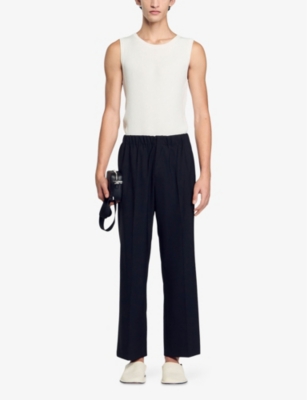 Sandro Elasticated Wide-leg Trousers In Noir / Gris