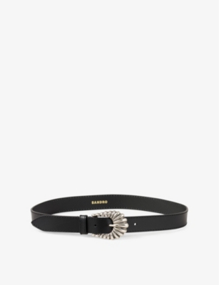 SANDRO WOMENS SANDRO TEXTURED-BUCKLE LEATHER BELT 