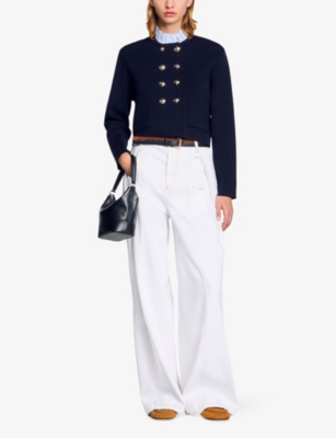 SANDRO: Ruffled-Collar Wool and Cotton-Blend Cardigan