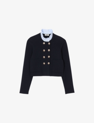 SANDRO: Ruffled-Collar Wool and Cotton-Blend Cardigan