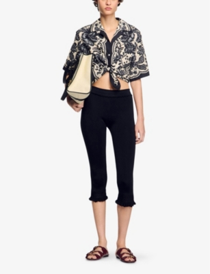 SANDRO: Floral-Motif Short-Sleeve Cotton Shirt