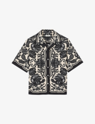 SANDRO: Floral-Motif Short-Sleeve Cotton Shirt