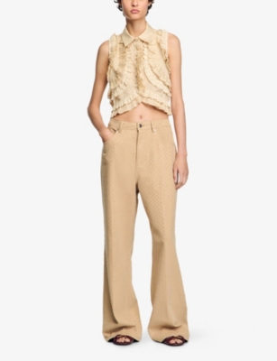 SANDRO: Ruffle Sleeveless Linen-Blend Shirt