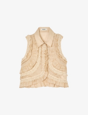 SANDRO: Ruffle Sleeveless Linen-Blend Shirt