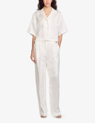 Sandro Womens Jacquard-bow Relaxed-fit Woven Shirt Naturels In Naturels