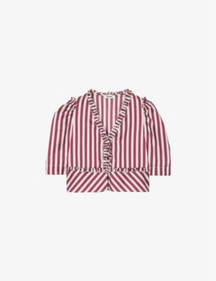SANDRO: Striped Ruffle-Trim Woven Shirt