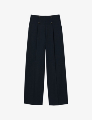 Sandro Womens Wide-leg High-rise Wool-blend Suit Trousers Bleus In Bleus