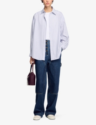 SANDRO: Striped Rhinestone-Embellished Cotton Shirt