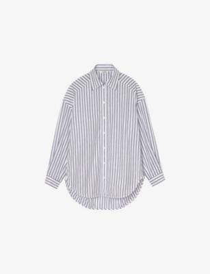 SANDRO: Striped Rhinestone-Embellished Cotton Shirt