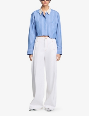 Striped Embellished-Collar Cotton Shirt