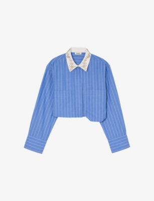 Striped Embellished-Collar Cotton Shirt