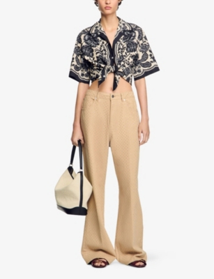 Sandro Womens Diamante-embellished Relaxed-fit Denim Jeans Naturels In Naturels