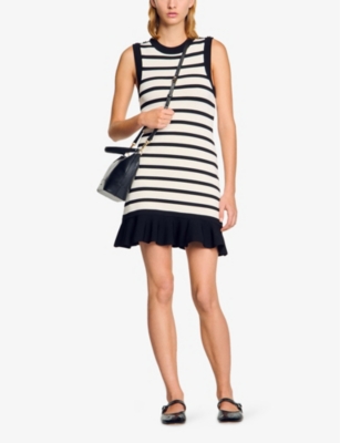 SANDRO: Striped sleeveless knitted mini dress