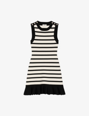 SANDRO: Striped sleeveless knitted mini dress