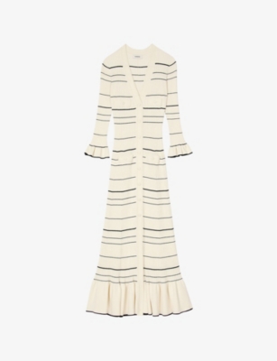 SANDRO: Striped V-neck knitted midi dress
