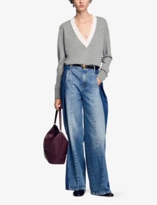 Sandro Wool And Cashmere Sweater In Noir / Gris