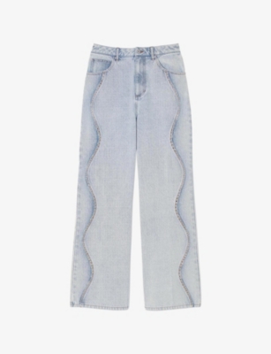SANDRO WOMENS DENIM - JEAN RHINESTONE-EMBELLISHED WIDE-LEG DENIM JEANS 