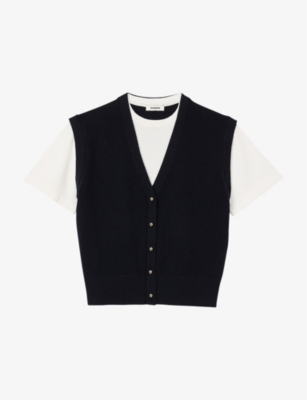 Sandro Two-tone Wool And Cashmere Sweater In Bleus