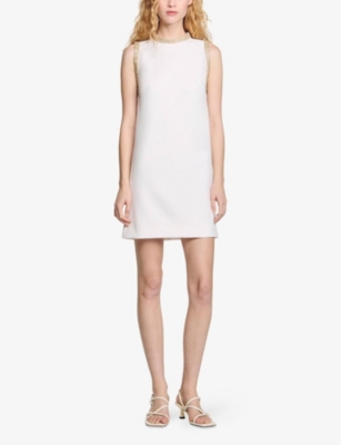 SANDRO: Rhinestone-Embellished Round-Neck Sleeveless Stretch-Woven Mini Dress