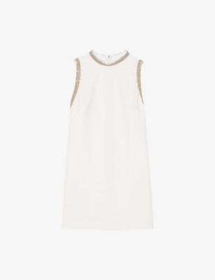SANDRO: Rhinestone-Embellished Round-Neck Sleeveless Stretch-Woven Mini Dress