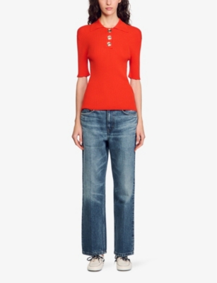 SANDRO: Short-Sleeved Knitted Polo Shirt