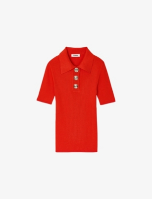 SANDRO: Short-Sleeved Knitted Polo Shirt
