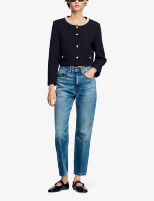 Sandro Embellished Cropped Jacket In Noir / Gris