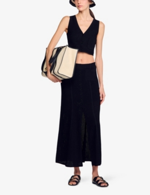 SANDRO: Cropped Sleeveless Textured-Knit Cardigan