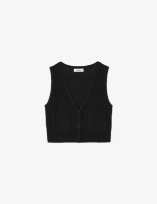SANDRO: Cropped Sleeveless Textured-Knit Cardigan