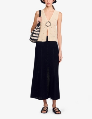 Sandro Lauralie Knit Midi Skirt In Noir / Gris