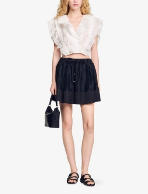 SANDRO: Drawstring-Waist Side-Pocket Linen-Blend Mini Skirt