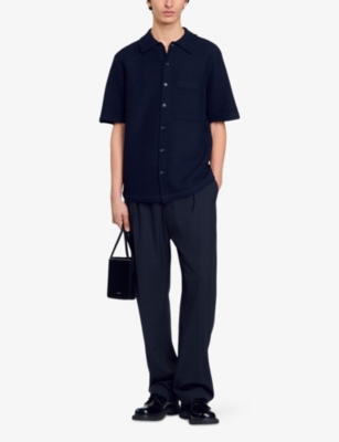 Sandro Waffled Oversized Fit Button Down Shirt