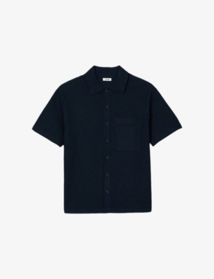 SANDRO: Button-Down Short-Sleeve Waffle Shirt