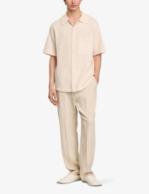 SANDRO: Button-Down Short-Sleeve Waffle Shirt