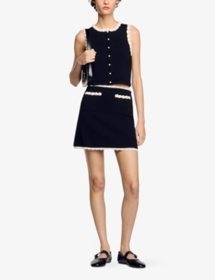 Sandro Fleur Mini Skirt In Noir / Gris