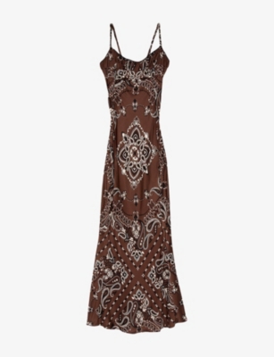 SANDRO: Bandana-Print Sleeveless Satin Maxi Dress
