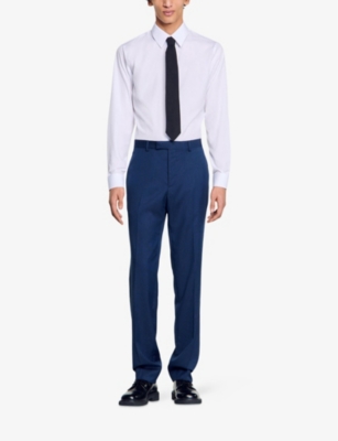 Sandro Mens Straight-leg Micro-pattern Wool Trousers Bleus In Bleus