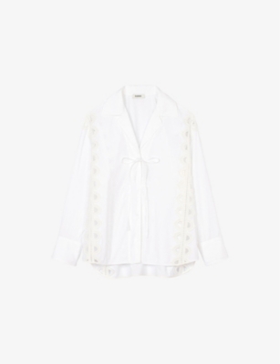 SANDRO: Tie-Front Long-Sleeved Cotton Shirt