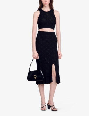 Sandro Alerio Floral Knit Tank Top In Noir / Gris