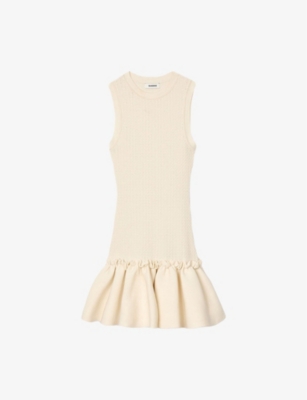 SANDRO: Ruffle-Hem Round-Neck Knitted Mini Dress