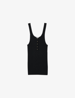 Sandro Womens  Scoop-neck Ribbed Cotton-blend Vest Top In Noir / Gris