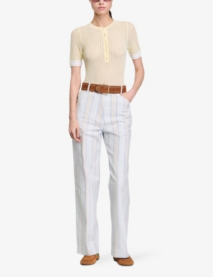 Sandro Pointelle-knit Short-sleeve Sweater In Jaunes / Oranges