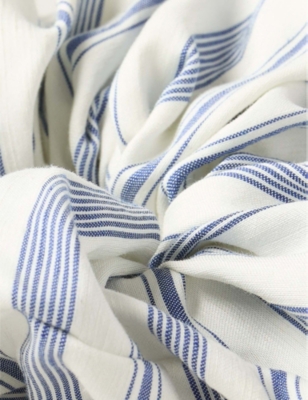 Sandro Womens Stripe-print Woven Hair Scrunchie Bleus In Bleus